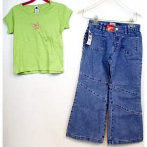 NWT GAP 2 Piece Set Green Butterfly Shirt Light Wash Jeans Size 5-6